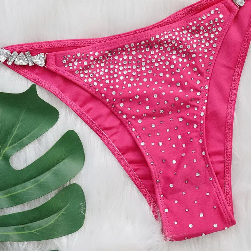 Female Swimsuit 2024 Luxury Rhinestone Bikini Women Swimwear Flash Full Drill Push Up Bikini Set Thong Bathing Suit