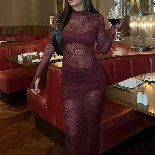 Load image into Gallery viewer, Elegant Lace Long Sleeved Bodysuit Half Skirt Two-piece Set Women Sexy Perspective Slim Set Winter New 2025 Clothing
