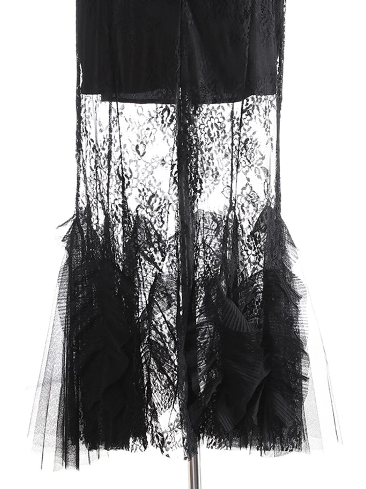 High Waist Black Lace Perspective Embroidery Mermaid Half-body Skirt Women Fashion Tide New Spring Autumn 2025 1DJ0986