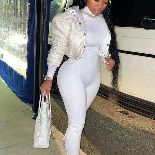 Load image into Gallery viewer, High Neck Long Sleeve Zipper Long Sleeve Jumpsuit Women Elastic Tight Casual Female Jumpsuit Temperament Outdoor Sporty
