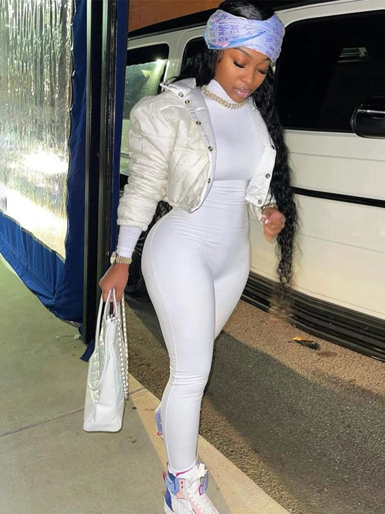 High Neck Long Sleeve Zipper Long Sleeve Jumpsuit Women Elastic Tight Casual Female Jumpsuit Temperament Outdoor Sporty