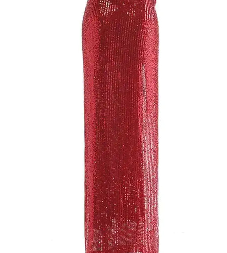 High Elastic Waist Red Sequins Flower Slit Elegant Long Half-body Skirt Women Fashion Tide New Spring Autumn 2025 1DH9121