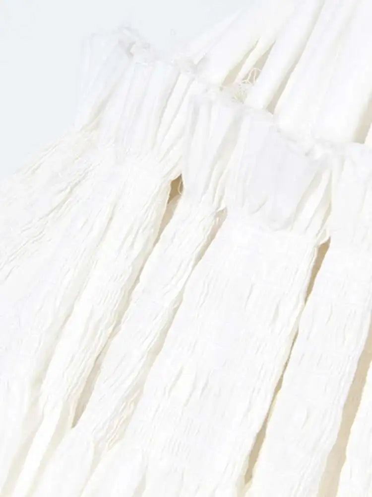 Women White Sling Backless Pleated Shrink Waist Slim Vintage Dress New Square Collar Fashion Spring Autumn 2025 JF54801