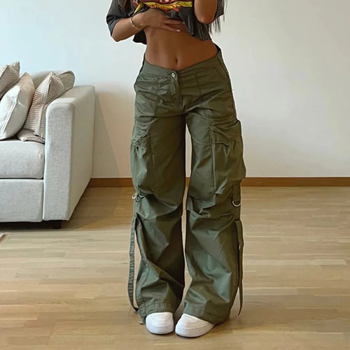 Load image into Gallery viewer, Streetwear Basic Buckle Cargo Pants Women Solid Straight Leg Big Pockets Baggy Trousers All-Match Y2K Sweatpants Chic
