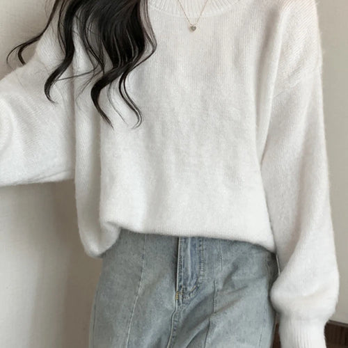 Load image into Gallery viewer, Women Sweater Autumn Winter Knitted Pullovers O-Neck Casual Loose Solid Color White Knitwear Jumpers Warm Sweaters Women
