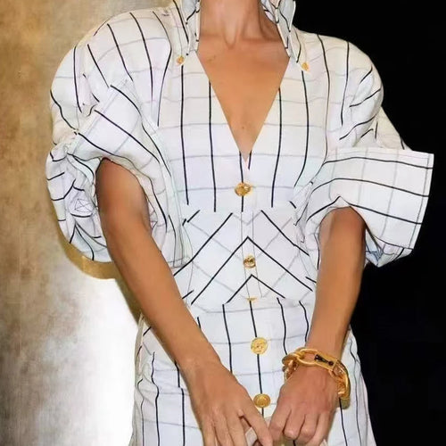 Load image into Gallery viewer, Hit Color Spliced Plaid Temperament Dresses for Women V Neck Long Sleeves Patchwork Button Fashion Dress Female New
