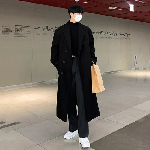 Load image into Gallery viewer, Winter Men&#39;s Woolen Overcoat Single Breasted Solid Color Lapel Thickened Overknee Casual Male Trench Simple New 9C7830
