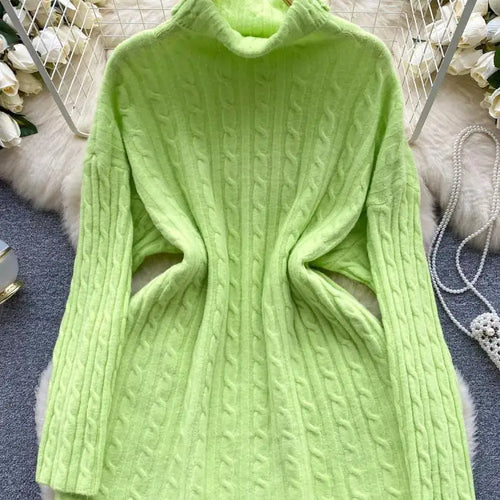 Load image into Gallery viewer, Autumn Winter Women's Solid Elegant High-neck Knitting Sweater Female Loose Thick Warm Long Sleeves Simple Crochet Pullover Tops
