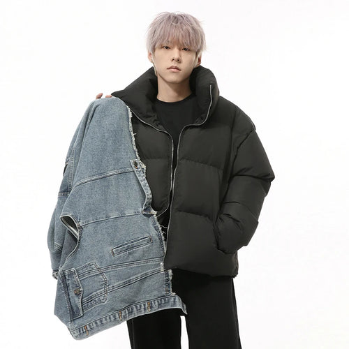 Load image into Gallery viewer, Fake Two-piece Men&#39;s Coats Niche Design Stand Collar Detachable Sleeveless Vest Patchwork Drawstring Padded Jackets 9C9331
