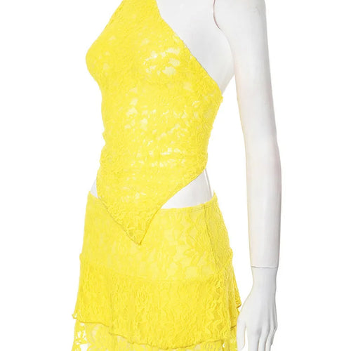 Load image into Gallery viewer, Sexy Slim Fit Women's  Two-piece Set Patchwork Irregular Lace Top And Fashion Short Skirt Two-piece Set Ladies Outfits
