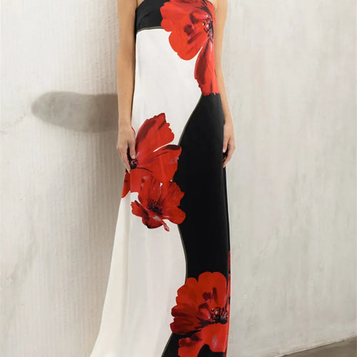 Load image into Gallery viewer, Strapless Floral Print Sexy Maxi Dress Women Gown Off-shoulder Sleeveless Backless A-line Club Long Dress Vestido
