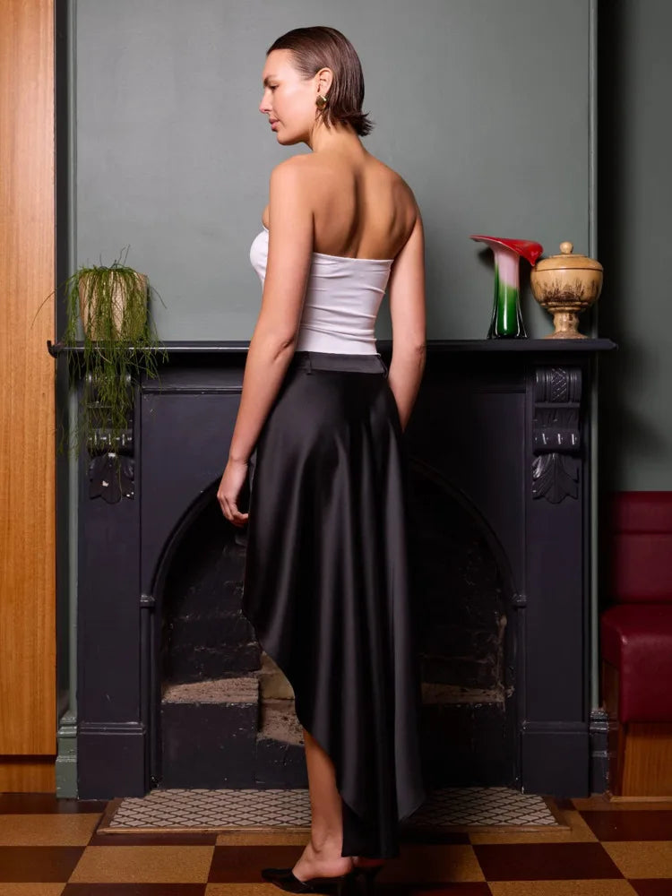 Fashion Satin High Elastic Slim Irregular Half Length Skirt Women Autumn Winter New Female Skirt Elegant Street Clothing