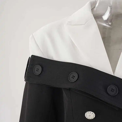 Load image into Gallery viewer, Women Black Double Breasted Color-block Mini Blazer Dress New Lapel Long Sleeve Fashion Tide Spring Autumn 2025 CPDB254
