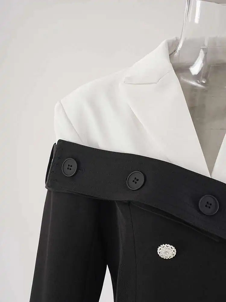 Women Black Double Breasted Color-block Mini Blazer Dress New Lapel Long Sleeve Fashion Tide Spring Autumn 2025 CPDB254