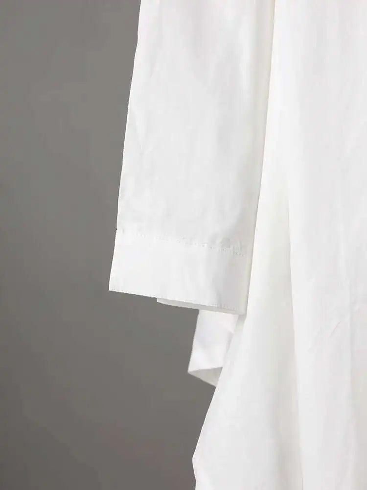 Women Black Irregular Hem Big Size Shirt Dress New Lapel Long Sleeve Loose Fit Fashion Tide Spring Autumn 2025 1DE2485