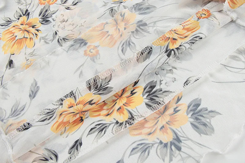 Sexy Long Sleeve Flower Deep V-neck Print Backless Mini Dress For Women Slim Lace-Up Club Party Dress Ladies Outfits