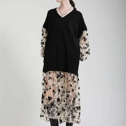 Load image into Gallery viewer, Women Pattern Printed Perspective Big Size Dress New V-Neck Long Sleeve Loose Fit Fashion Tide Spring Autumn 2025 1DE3176
