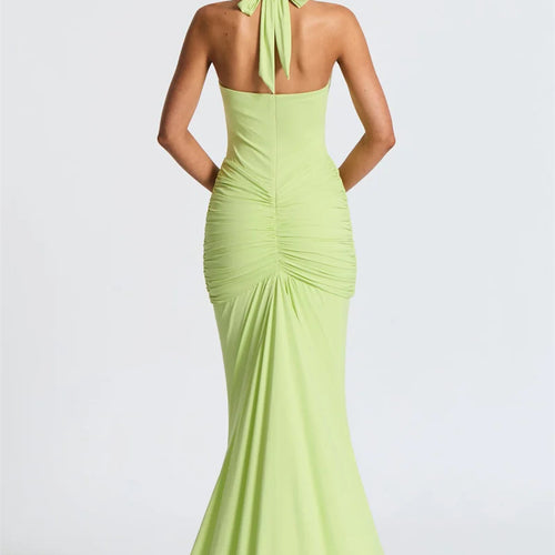 Load image into Gallery viewer, Deep V Neck Backless Ruched Sexy Maxi Dress Women Gown Summer Halter Sleeveless Draped Club Party Long Dress 2025
