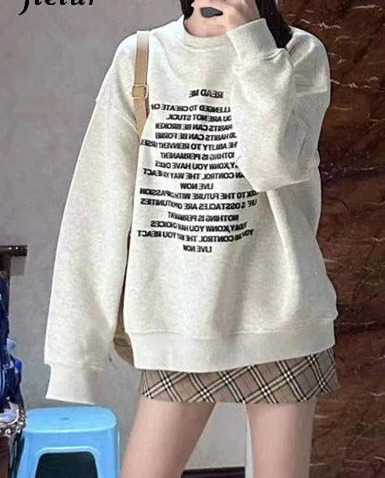 O-neck Letter Printing Fashion Female Hoodies Spell Color Pullover Winter Basic Women Sweatshirts Simple Chic Streetwear