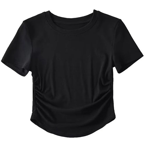 Load image into Gallery viewer, 2024 Harajuku Women Crew Neck Short Sleeve Cotton Tee With Ruched Sides Detail T-shirts
