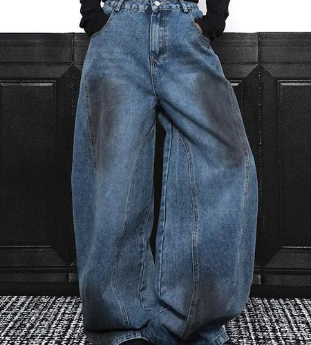 High Waist Blue Denim Vintage Shaped Long Wide Leg Jeans New Women Trousers Fashion Tide Spring Autumn 2025 1DH9388