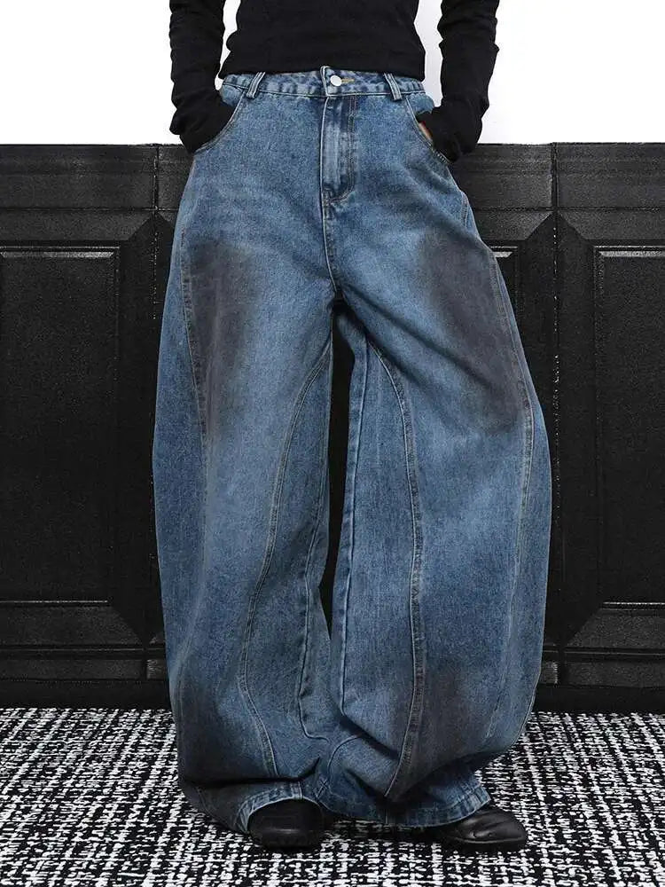 High Waist Blue Denim Vintage Shaped Long Wide Leg Jeans New Women Trousers Fashion Tide Spring Autumn 2025 1DH9388