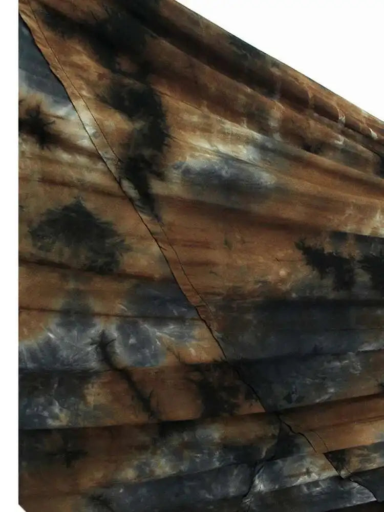 Women Tie Dye Pleated Big Size Casual Strap Dress New Square Collar Sleeveless Fashion Tide Spring Autumn 2025  1DH6611