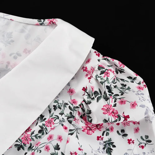 Load image into Gallery viewer, Short Sleeve Floral Mini Dress For Women Robe Turn-down Collar Elegant French Dress Ladies Fashion High Waist Dresses
