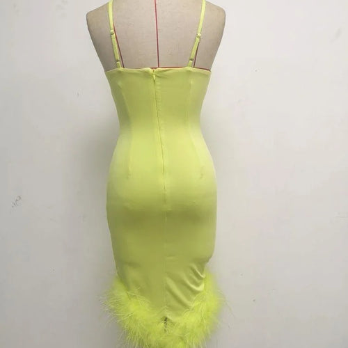 Load image into Gallery viewer, Elegant Spaghetti Strap Feather Midi Dress For Women Robe Fashion Sexy Backless Bodycon Club Party Dress Vestido
