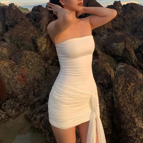 Load image into Gallery viewer, Sexy Strapless Double Layered Dress For Women Bodycon Pleated Backless Tight Dress Female Elegant Party Club Vestidos
