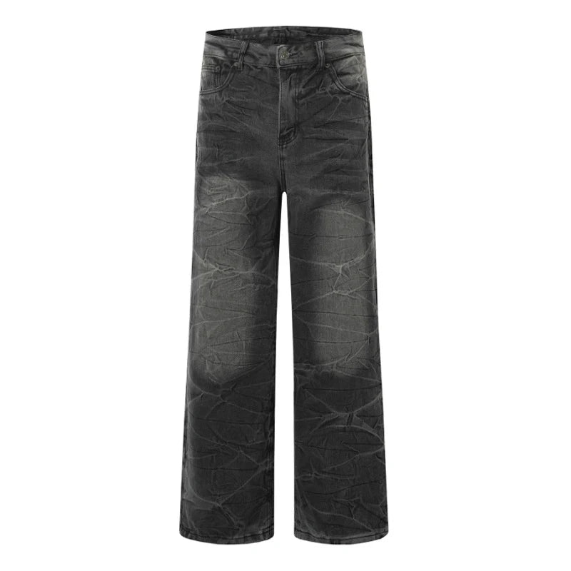 Men's Jeans Spring American Style New Washed Worn-out Lightning Pattern Design Gradient Color Stylish Male Trousers 9W1865