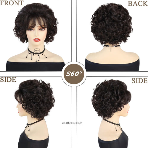 Load image into Gallery viewer, Dark Brown Wigs Curly Synthetic Hair Short Wig with Bangs Old Lady Hairstyles Mommy Wig Costume Carnival Party Cosplay Wigs Soft
