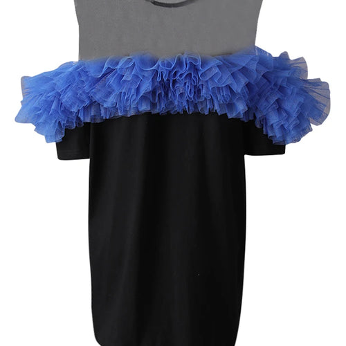 Load image into Gallery viewer, Women Black Mesh Perspective Ruffles Big Size Long T-shirt New Round Neck Short Sleeve Fashion Spring Summer 2025 CPG3036
