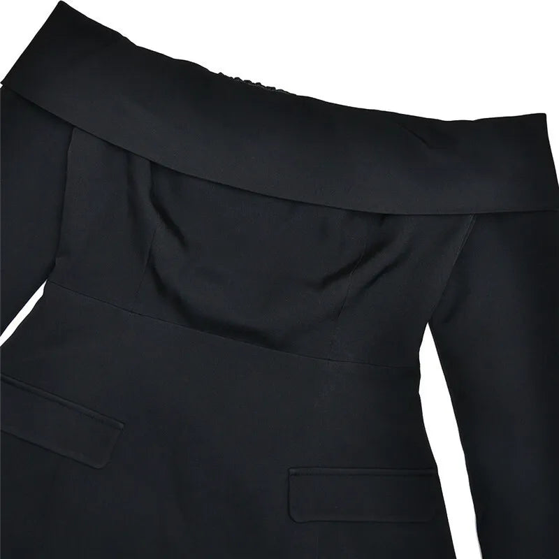 Off-shoulder Long Sleeve Sexy Mini Dress For Women Two Pocket Strapless Backless A-line Club Party Sexy Dress Elegant