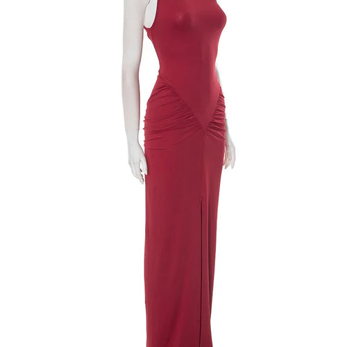 Load image into Gallery viewer, Halter Ruched Sleeveless Sexy Maxi Dress Women Gown Fashion Slim High Waist Evening Club Party Split Long Dress
