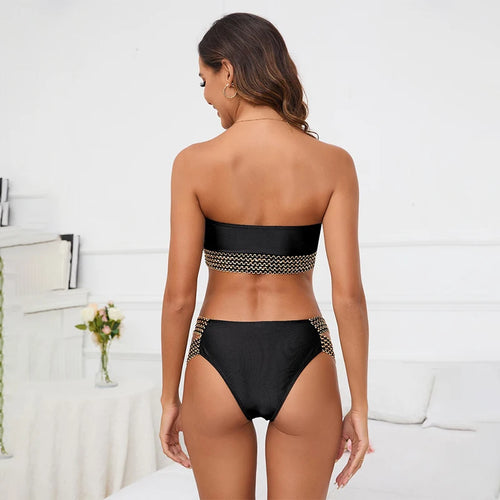 Load image into Gallery viewer, Bandage Thong Bikini 2024 Strapless Bandeau Swimwear Women Brazilian Swimsuit Biquini Sequin Braiding Bathing Suit
