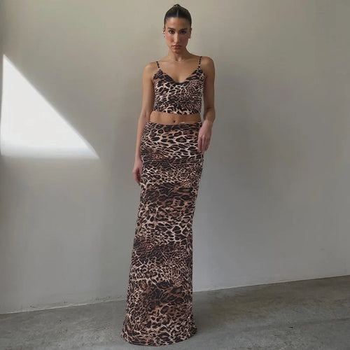 Load image into Gallery viewer, Print Sexy 2 Piece Sets Women Summer New V Neck Crop Tops And Maxi Skirt Female Elegant Club Party Slim Skirt Set
