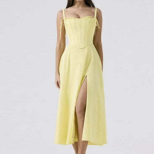 Load image into Gallery viewer, Elegant Spaghetti Strap Body Long Dress Women Set Fishbone Tight Sexy Bareback Summer 2024 Split Strap Set Evening Dress
