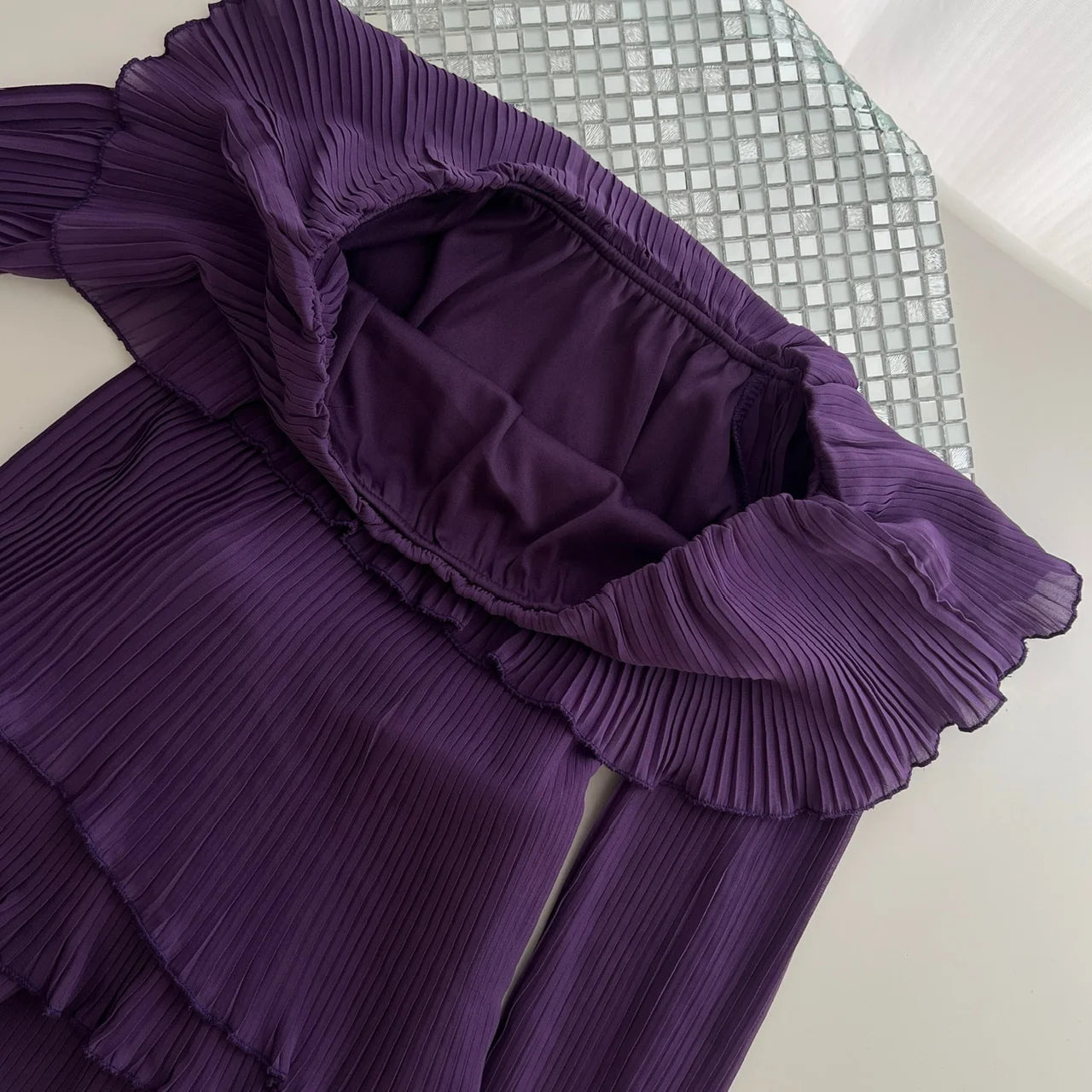 French Vintage Women Autumn Purple Long Sleeve Off Shoulder Mini Dress Fashion Backless Festival Party Slim Short Evening Dress