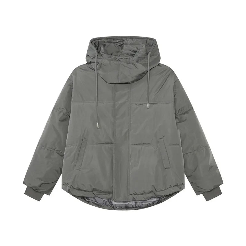 Simple Men's Padded Jackets Hooded Drawstring Solid Color Warm Short Parkas Korean Casual Male Thckened Coats Tide 9C9343