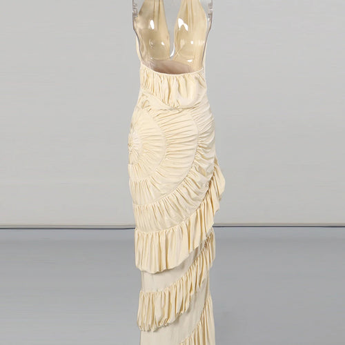 Load image into Gallery viewer, Sexy Slimming Spliced Ruffles Folds Elegant Long Dresses for Women Halter Sleeveless Temperament Dress Female New
