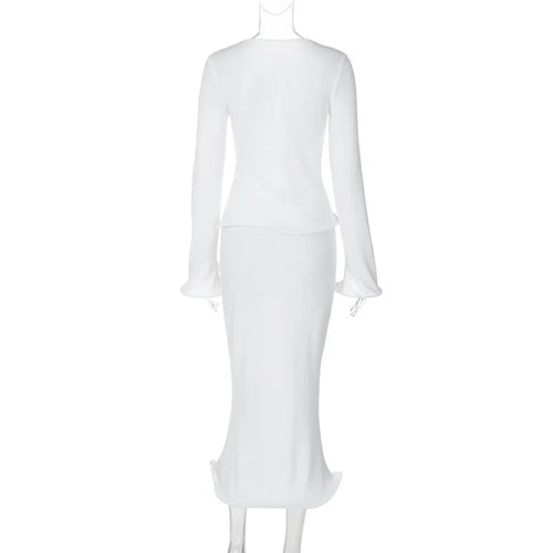 Load image into Gallery viewer, Elegant Sexy Skirt Two Piece Sets Women Autumn New V Neck Long Sleeve T-shirt And Long Skirt Matching Two Piece Sets
