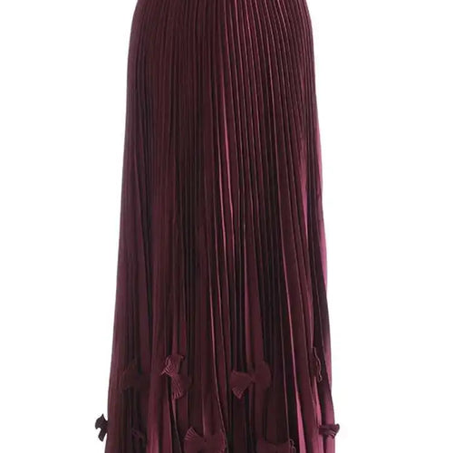 Load image into Gallery viewer, High Elastic Waist Wine Red Bow Spliced Pleated Elegant Half-body Skirt Women Fashion Tide New Spring Autumn 2025 1DH9840
