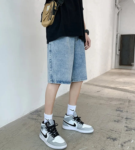 Men's Denim Shorts Solid Color New Summer Loose Straight Short New Fashion Trendy Short Pants Elastic Waist 2025 9W1323