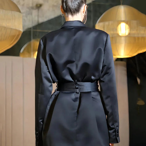 Load image into Gallery viewer, Double Layer Bandage Slim Blazer Women Long Sleeve Pocket Long Jacket Female Suit Outwear Tops Street Party 2023 Autumn
