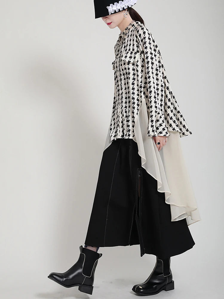 Women White Printed Back Long Big Size Blouse New Lapel Long Sleeve Loose Fit Shirt Fashion Spring Autumn 2025 1DF8957