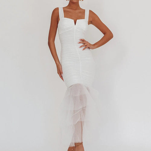 Load image into Gallery viewer, Mesh Backless Sexy Maxi Dress For Women Gown Two Layer Spaghetti Strap Sleeveless Ruched Bodycon Club Party Dress
