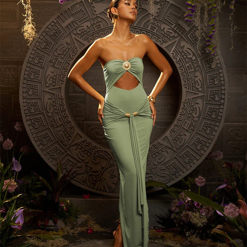 Load image into Gallery viewer, Hollow Out Backless Sexy Maxi Dress Women Gown Summer New Off-shoulder Strapless Sleeveless Ruched Club Long Dress
