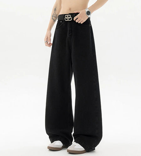 Men's Jeans New Korean Washed Tide Straight Leg Design Handsome Male Trousers Solid Color Stylish Simple Trousers 9W1644