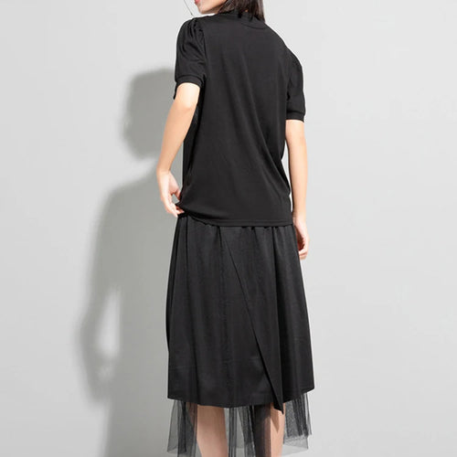 Load image into Gallery viewer, Women White Pleated Spliced Big Size Casual T-shirt New Round Neck Short Sleeve Fashion Tide Spring Summer 2025 1DJ1055
